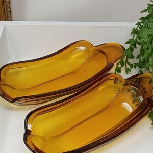 Vintage Amber Glass Banana Split Dishes - Set of 2 By Indiana Glass